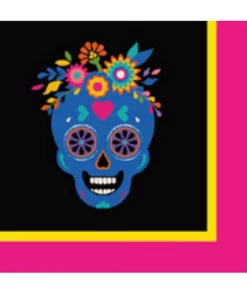 Disposable Tableware Sugar Plum Party 32-Piece Dia De Los Muertos Assorted Disposable Cocktail Paper Napkin