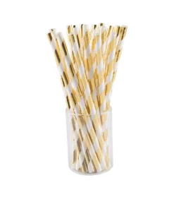 Disposable Tableware Sugar Plum Party 50-Piece Glam Gold And White Assorted Disposable Paper Straw