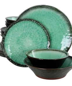 GIBSON Elite Green Lantern 16-Piece Contemporary Teal Terra Cotta Dinnerware Set (Service For 4)