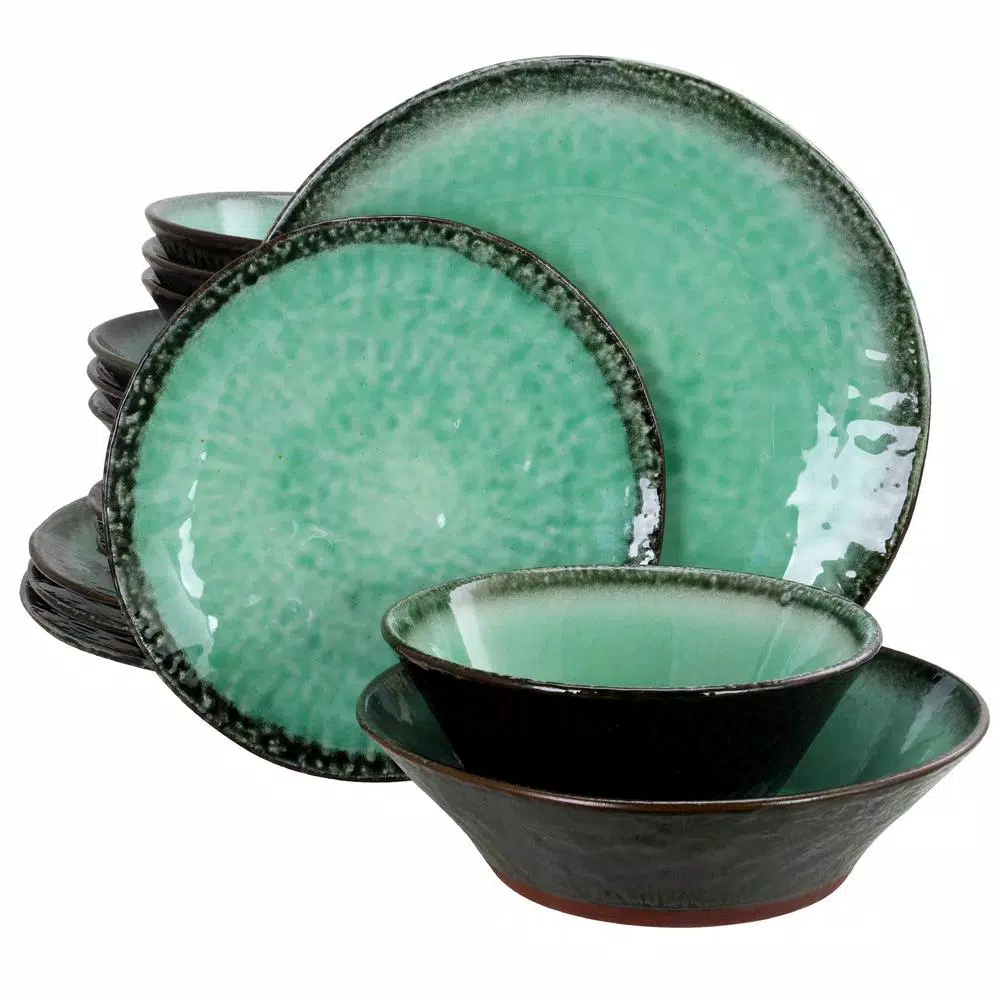 GIBSON Elite Green Lantern 16-Piece Contemporary Teal Terra Cotta Dinnerware Set (Service For 4)