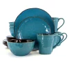 Elama Sea Glass 16-Piece Modern Turquoise Stoneware Dinnerware Set (Service For 4)