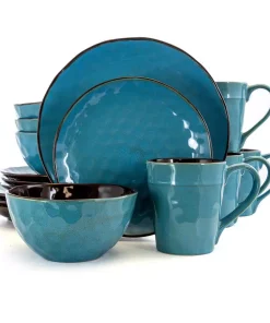 Elama Sea Glass 16-Piece Modern Turquoise Stoneware Dinnerware Set (Service For 4)