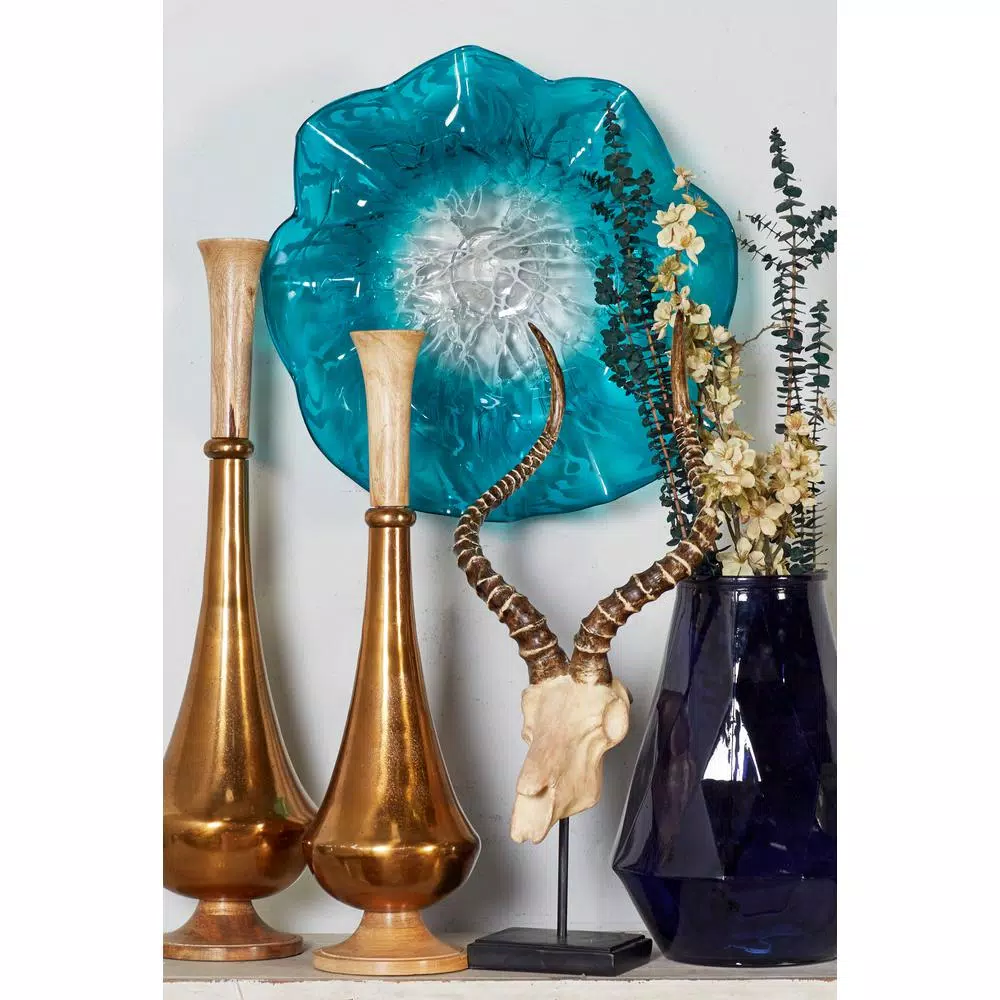 Dinnerware LITTON LANE Wavy Aquamarine And Gray Glass Wall Plate - Image 5