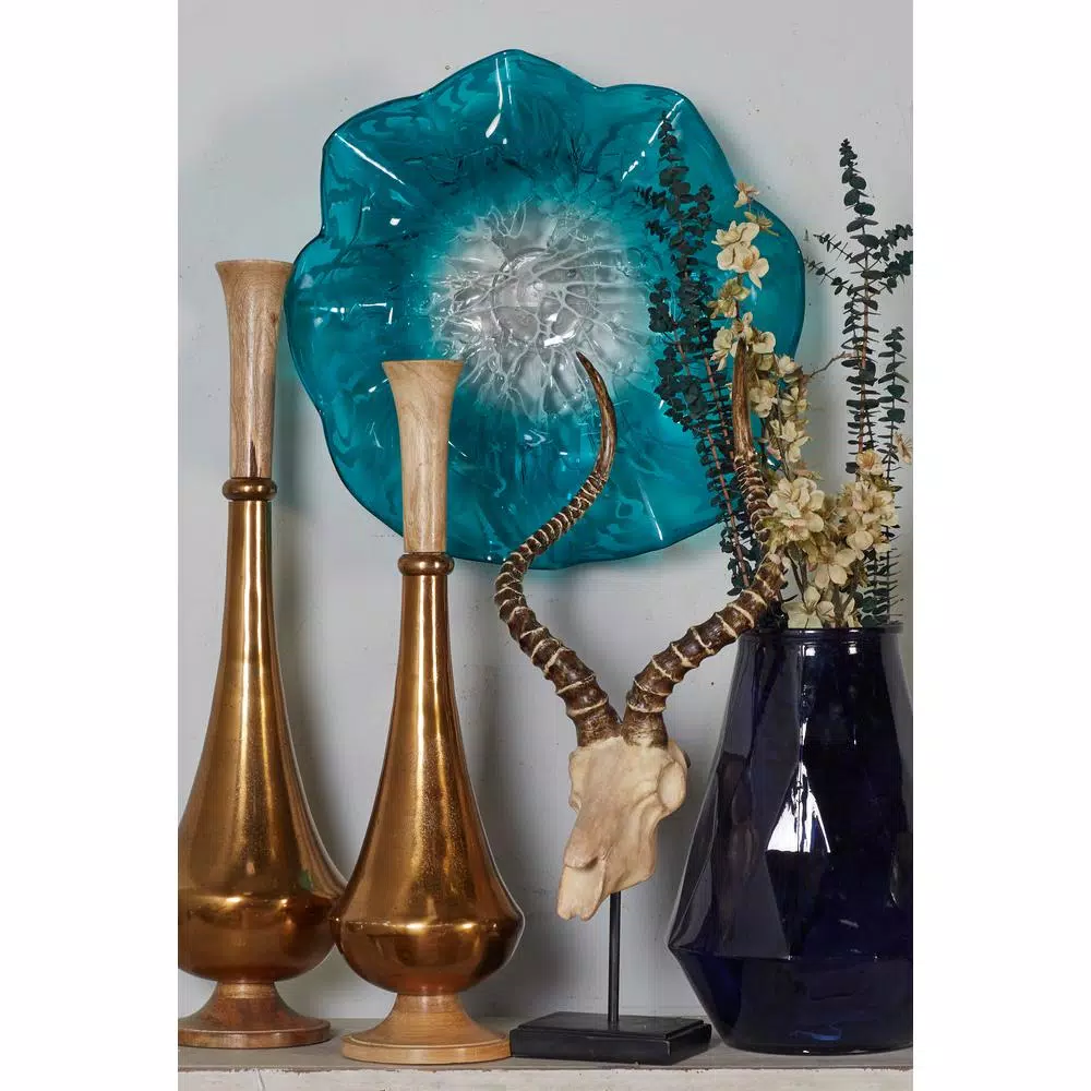 Dinnerware LITTON LANE Wavy Aquamarine And Gray Glass Wall Plate - Image 3