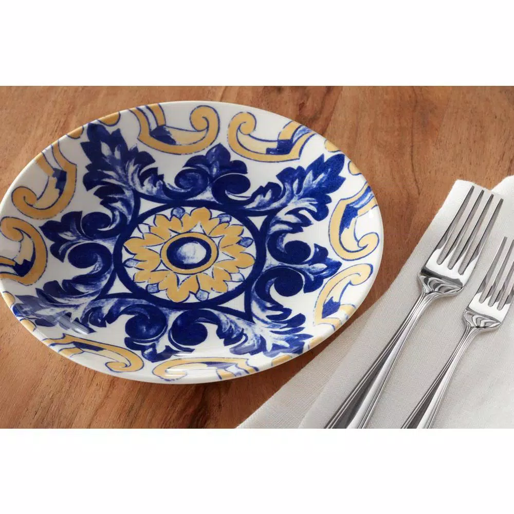 Dinnerware Home Decorators Collection Lisbon 4-Piece Twilight Blue And Mustard Yellow Salad Plate Set (Service For 4) - Image 3