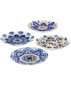 Dinnerware Home Decorators Collection Lisbon 4-Piece Twilight Blue And Mustard Yellow Salad Plate Set (Service For 4)