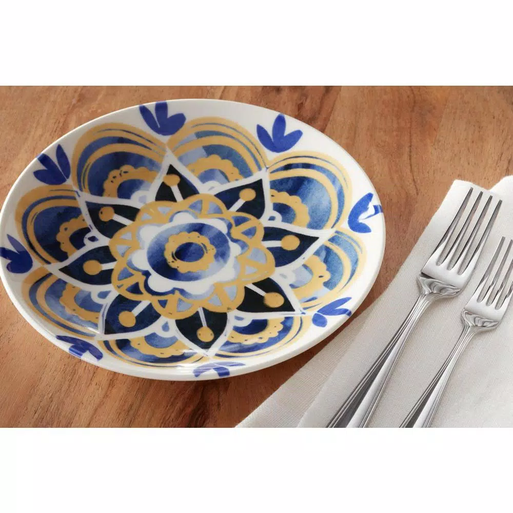 Dinnerware Home Decorators Collection Lisbon 4-Piece Twilight Blue And Mustard Yellow Salad Plate Set (Service For 4) - Image 6