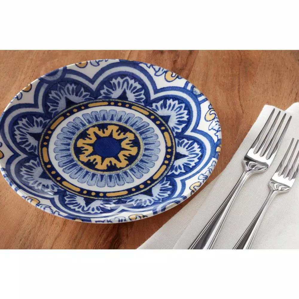 Dinnerware Home Decorators Collection Lisbon 4-Piece Twilight Blue And Mustard Yellow Salad Plate Set (Service For 4) - Image 4