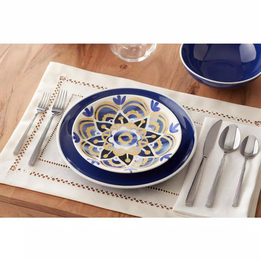 Dinnerware Home Decorators Collection Lisbon 4-Piece Twilight Blue And Mustard Yellow Salad Plate Set (Service For 4) - Image 2