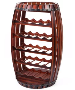 Bar Accessories Vintiquewise Rustic 23 Bottles Barrel Shaped Wooden Wine Rack