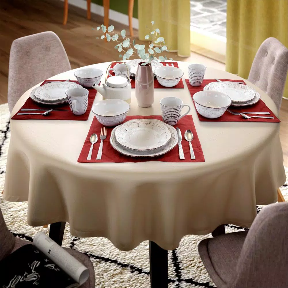 Elama Rustic Birch 16-Piece Casual White Stoneware Dinnerware Set (Service For 4) - Image 4