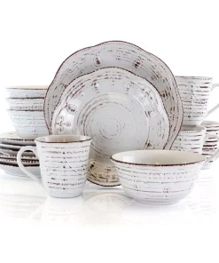 Elama Rustic Birch 16-Piece Casual White Stoneware Dinnerware Set (Service For 4)