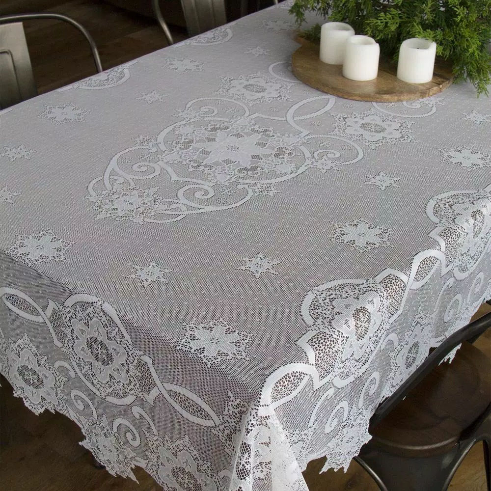 Table Linens & Kitchen Linens Heritage Lace Snowflake White Polyester Tablecloth - Image 2