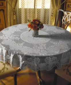 Table Linens & Kitchen Linens Heritage Lace Victorian Rose Round White Polyester Tablecloth