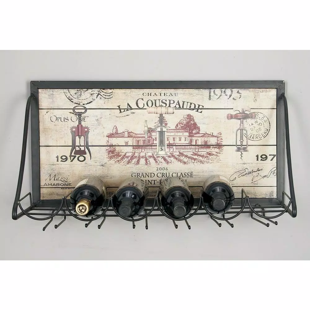 Bar Accessories LITTON LANE Wood And Iron 6-Bottle Wall Mounted Wine Rack With Stemware Holder - Image 2